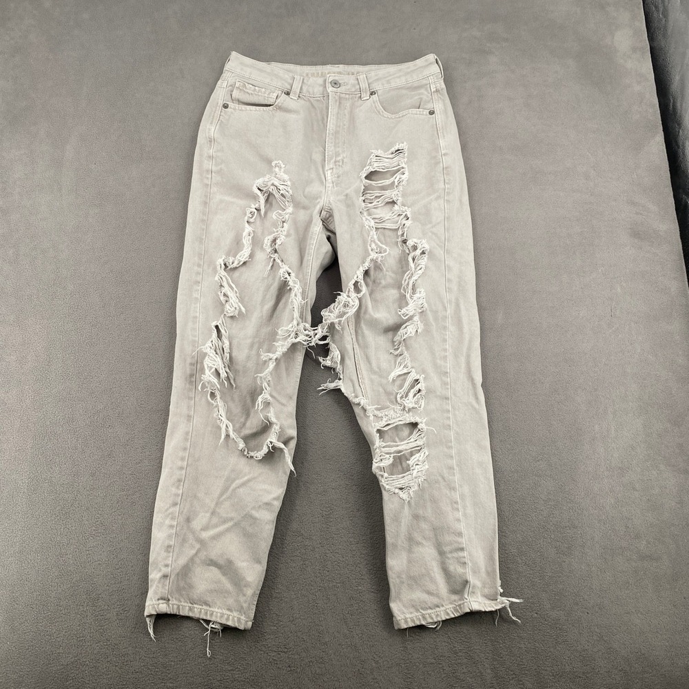 American Eagle Distressed Mom Jeans Tan Khaki High Waisted Size 8 Regular 8895